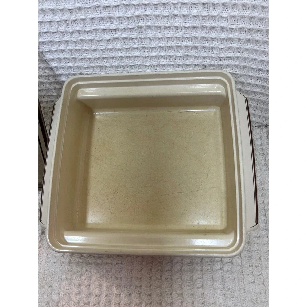 Vintage Unisex Microwave Cooking Etc. Square Casserole Dish Cream Brown